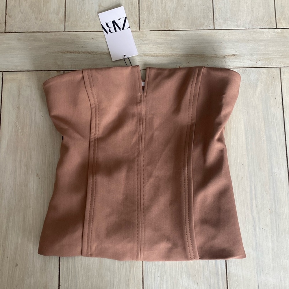 Zara NWT Tan Strapless Top Small - Picture 1 of 3